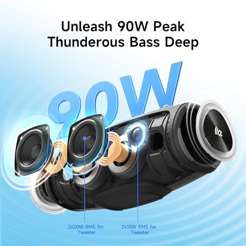 Image of TAZATA Outdoor Speakers Bluetooth Wireless, 90W, Loud | Dass, BT5.3, IPX7 Waterproof, Floatable, RGB Lights, Rugged, Portable Speaker for Party, Pool, Boat, Travel, Beach, Garage