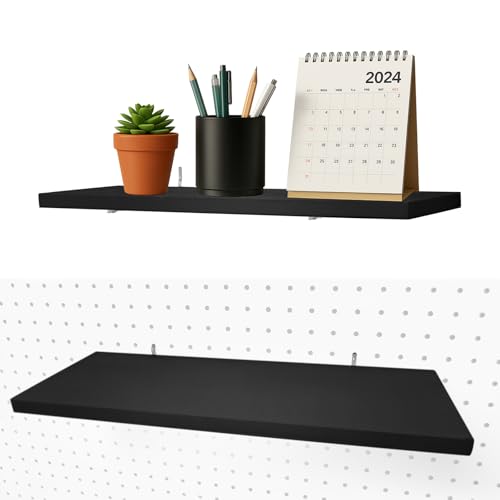 Pegboard Shelves, White 16" x 6" Large Peg Board Racks 2Pack Wall Organizer Shelf, 1/4 inch Heavy Duty Metal Brackets Fit All Pegboards, Wood Slats, Craft Garage Workbench Office Shelving Accessories