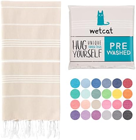 WETCAT Turkish Beach Towel Oversized 38x71 100% Cotton Sand Free Quick Dry Towel Extra Large Turkish Towel Light Travel Towel for Adults Beach Gifts Beach Accessories - Beige