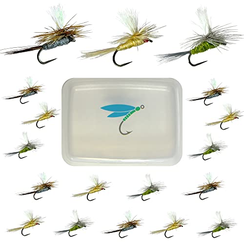 Thor Outdoor Adams Parachute Dry Fly - 18 Pc Set With Case - Olive, Grey, Natural (Tan) - Hook Size #14 - Simple, Effective Fly Fishing Flies For Trout, Bluegill, Freshwater Panfish #TOP22