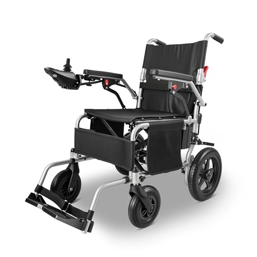 YF001 ZygenAir Robuste Elektrischer Rollstuhl Faltbar Leicht bis 150KG, 500W Motor, 12Ah Lithium-Akku, 24km Reichweite, Bequem zum Zusammenklappen und Transportieren,Silber