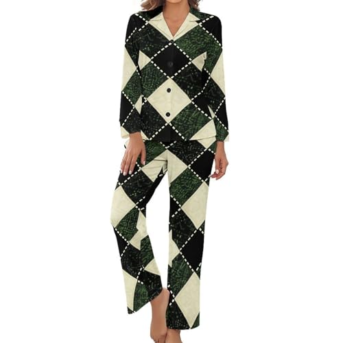 Pjs mi saison d'intérieur grande taille vert boutonné | Pyjama 2 pièces