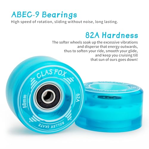 CLAS FOX Roller Skate Wheels Outdoor or Indoor 58mm32mm 82A (Set of 8) (Blue)
