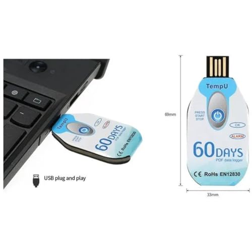 Risegun Wiederverwendbarer Temperaturdatenlogger, Temperaturschreiber Datenerfassung, Einweg PDF Bericht USB Anschluss 10000 Punkte zur Überwachung des Transports und der Lagerung von Lebensmitteln