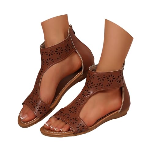 Uwdiohq Sandalias Mujer Cómodas Verano Planas De Playa Para Mujer, Primavera Y Verano, Nuevas, Con Gruesa, Ligeras, Pez, Talla Grande, Romanas. Zapatos Tacón Transparente (Brown, 38) Ortopedicas
