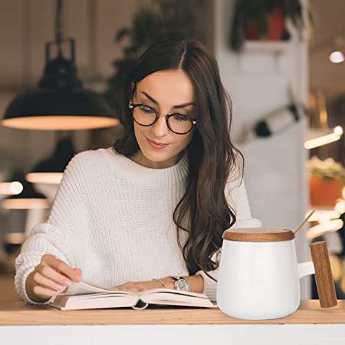 GOOD ALWAYS Ceramic Coffee Mug,Tea Cup for Office and Home,14 Oz Coffee Cup with Lid and Coffee Spoon, Valentines Day, Teacher Appreciation, Birthday Gifts for Women and Men, 1 Pack (White)