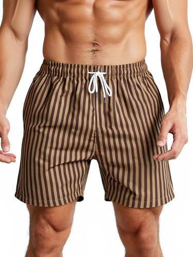 Men's Striped Swim Trunks Bathing Suits Quick Dry Board Shorts Mesh Lining Beach Swimwear with Pockets3