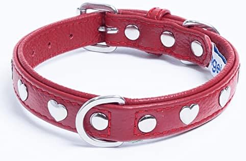Angel Pet Supplies Genuine Leather Hearts Studded Dog Collar by Angel Pet. Soft and Durable Padded Leather. (18” x 3/4”, Valentine Red), Medium, 41372