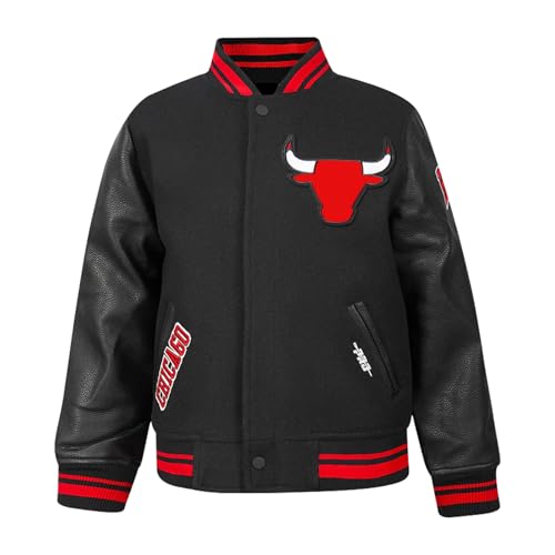 Trifoliate Boys Bulls Jacket Basketball Youth ChiTown Black Varsity Jackets For Kids (7-14)2