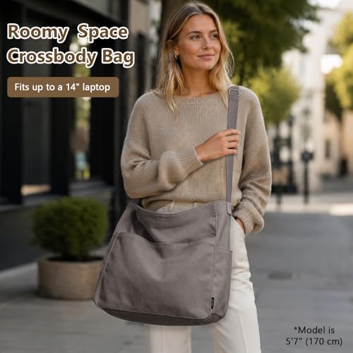 Image of KALIDI Canvas Tote Bag Zipper Large Crossbody Shoulder Bag Messenger Bag