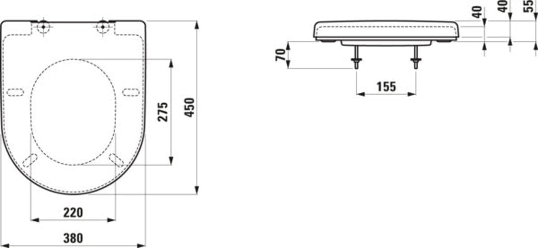 Laufen PRO Toilet Seat dimensions and mounting diagram