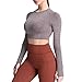 Aoxjox Long Sleeve Crop Tops for Women Workout Seamless Cropped T Shirt Top (1 Coffee Marl, X-Large)