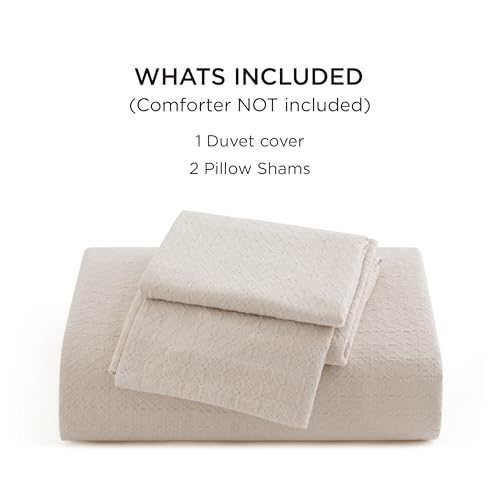 Bedsure Cotton Duvet Cover King Size - Waffle Weave Boho Rhombus Textured Duvet Cover, Soft and Breathable Rhombus Jacquard Bedding Set for All Seasons (Beige, King, 104"x90")