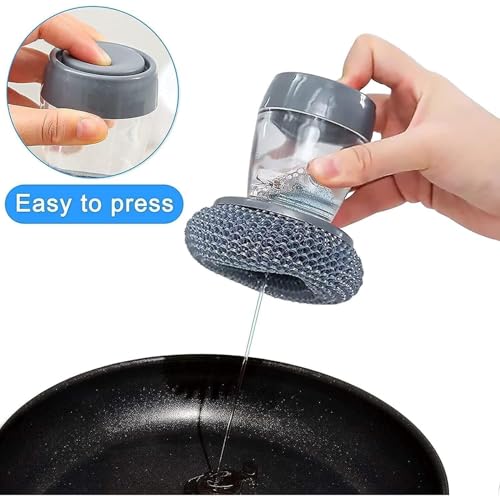 Image of nestax appliancesDish Washer Brush with Push Soap Dispenser, Palm Grip Dish Scrubber with Steel Scouring Pad for Kitchen Tools (Multicolor | Pack of 1)