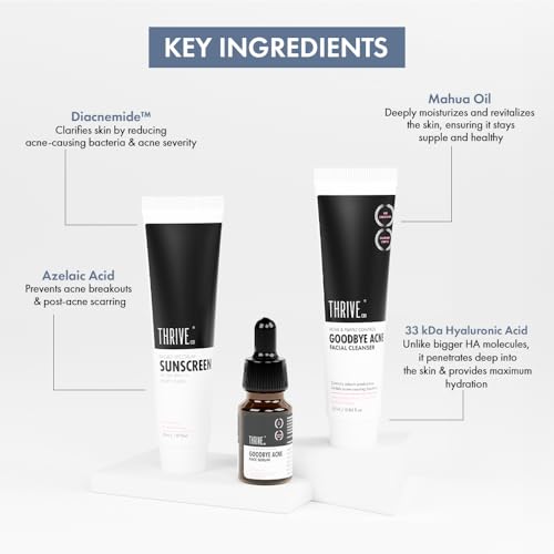 Image of ThriveCo Acne-Free Sun Defense Kit | Sunscreen (30ml), Anti-Acne Serum (10ml) & Face Wash (25ml) | Treats Acne, & Acne Marks | SPF 50 PA++++ | Zero White Cast | Travel-Friendly | For Men and Women