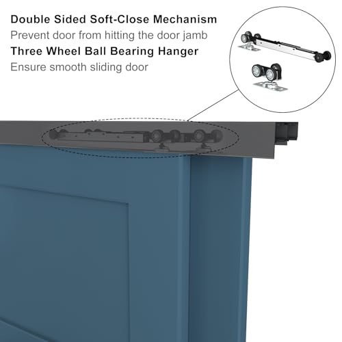 JUBEST 8FT/96 Heavy Duty Bypass Door Hardware with Soft Close Mechanism, Sturdy Closet Door Track for 2 Door System, Quietly and Smoothly, Fit Door Thickness 1 3/8" or 1 3/4", Easy to Install, Black