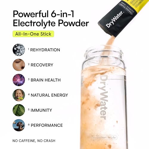 Image of DryWater Electrolyte + Vitamin Hydration Powder Packets - Lemon Lime, 1,000mg Potassium, Real Organic Fruit, NSF Certified for Sport, Nothing Artificial, No Added Sugar (12 Stick Packs)