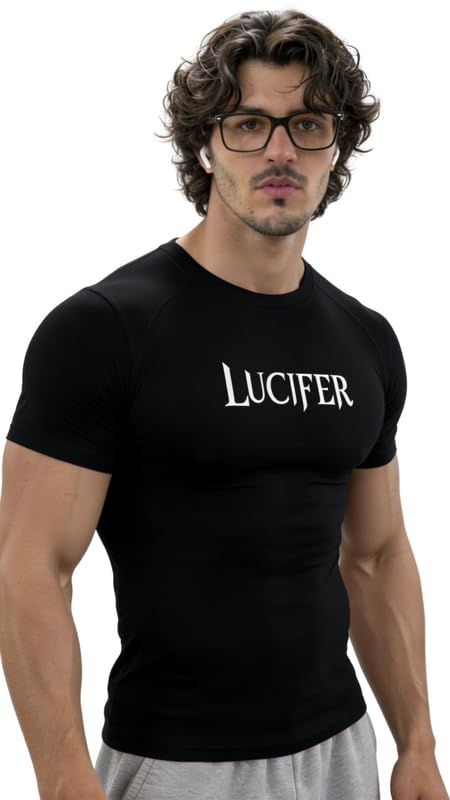 luxenbourg Mens Gym Lucifer Compression T-Shirt | Polyester Half Sleeve Sports Wear and Rash Guard for Training Workout and Athletic Activewear | Black-picture-30