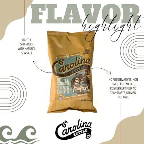 Carolina Kettle Chips | Kettle Cooked Potato Chips | Kosher - Gluten Free Chips Fit For Healthy School Snacks | With Irresistible Crunch and Bold Flavor - Natural Sea Salt (Case of 20 x 2 oz.)