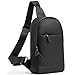 Genuine Leather Sling Bag For Men Women Sling Backpack with Charging Port Crossbody Backpack For Travel - Black