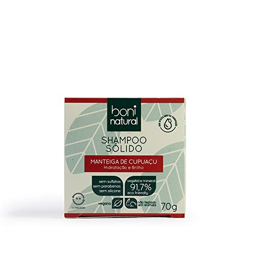 Shampoo Sólido Vegano Boni Natural com Manteiga de Cupuaçu para Hidratação e Brilho, Sem Silicones,