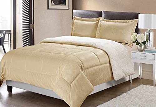Swift Home Collection Ultra-Plush Reversible Micromink And Sherpa 3-Piece Down Alternative Comforter With Pillow Shams, Luxury Bedding Set, Camel, Full #TOP1