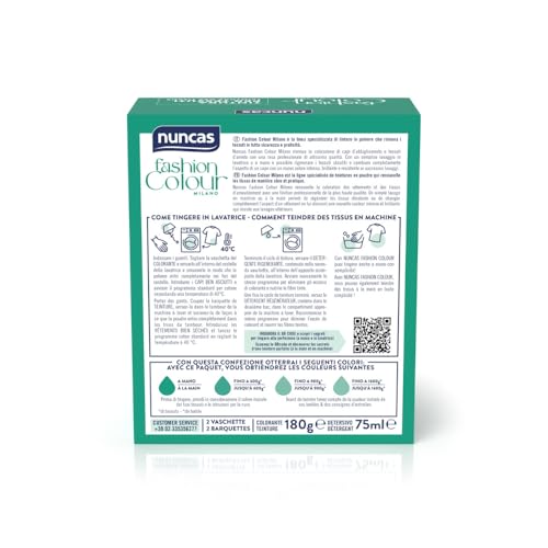 Nuncas Fashion Colour Milano, Verde Giada, Kit Tintura Per Tessuti, Pronta All'uso Con Detergente Post Trattamento, 180 G, 75 Ml - 2