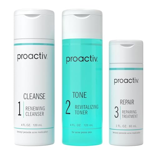 Proactiv 3 Step Acne Treatment System with Benzoyl Peroxide Face Wash, Exfoliating Toner, Repairing Spot Treatment, 60 Day Complete Skin Care Kit