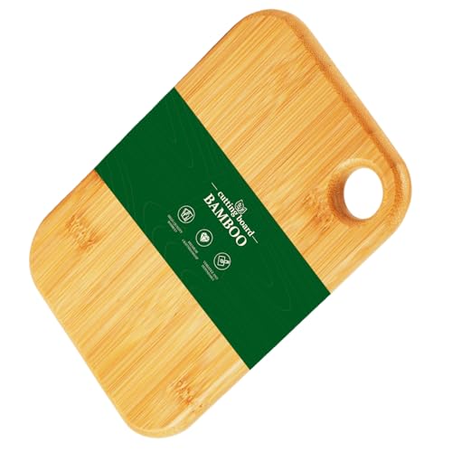 CUSWARE Small Bamboo Chopping Board 22.8 x 15.2 cm Mini Cutting Board with Hanging Hole 1.5 cm Thick Wooden Kitchen Board for Preparing Fruit Vegetables Snacks & Serving Cheese