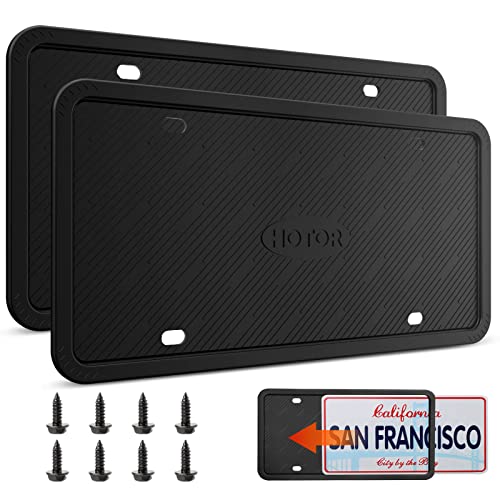 Hotor Silicone Black License Plate Frames - Universal License Plate Holders With Side-Opening Design, Practical Car Accessories, Obstruction-Free, Rattle-Proof, Weatherproof & Rust-Proof (2 Pack) #TOP8