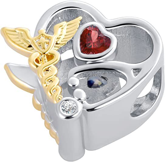 NanMuc Nurse Graduation Heart Nurse Stethoscope Charm Bead Compatible with Pandora Charms Bracelets for Doctor Medical Student Women2