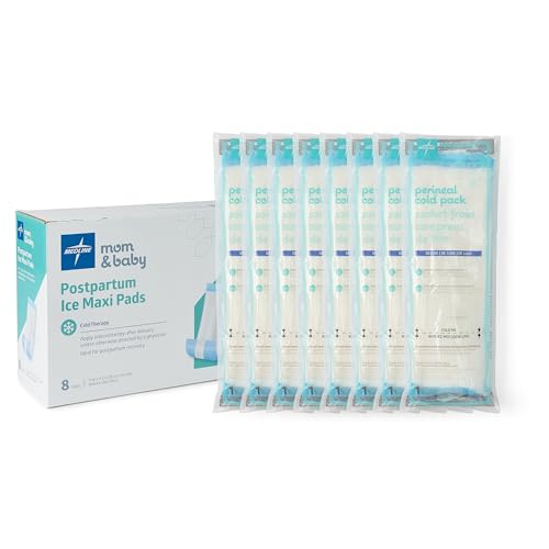 Image of Medline 2-in-1 Absorbent Perineal Pad and Instant Cold Ice Packs for Postpartum Care (8 Count). Ready-to-use Essential for After Delivery, Maternity, Postpartum Care