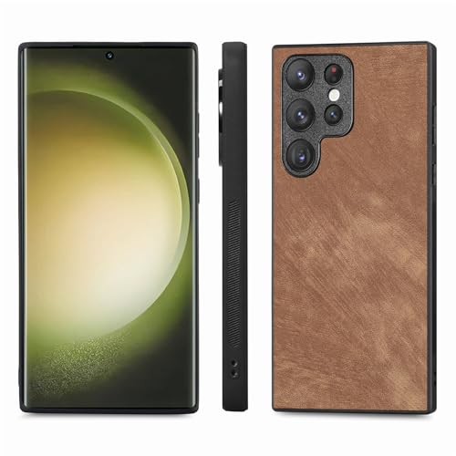 Rfvzubemok Compatible with Samsung Galaxy S24 Ultra Case,Compatible with Samsung Galaxy S24 Ultra 5G (PU+TPU) Lens Protection Phone Cover Brown