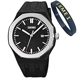 SKMEI Watches for Men Simple Silicone Band Waterproof Sport Casual Fashion Analog Quartz Gifts Young Men Black Wrist Watch