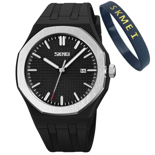SKMEI Watches for Men Simple Silicone Band Waterproof Sport Casual Fashion Analog Quartz Gifts Young Men Black Wrist Watch