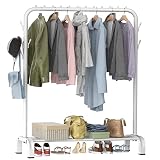 LOEFME Kleiderständer, Multifunktional Kleiderstange, Kleiderstangen für Schlafzimmer, Minimalistisches Design Kleiderständer, Kleiderstange mit 8 Seitlichen Haken, Freistehende Kleiderstange, Weiß