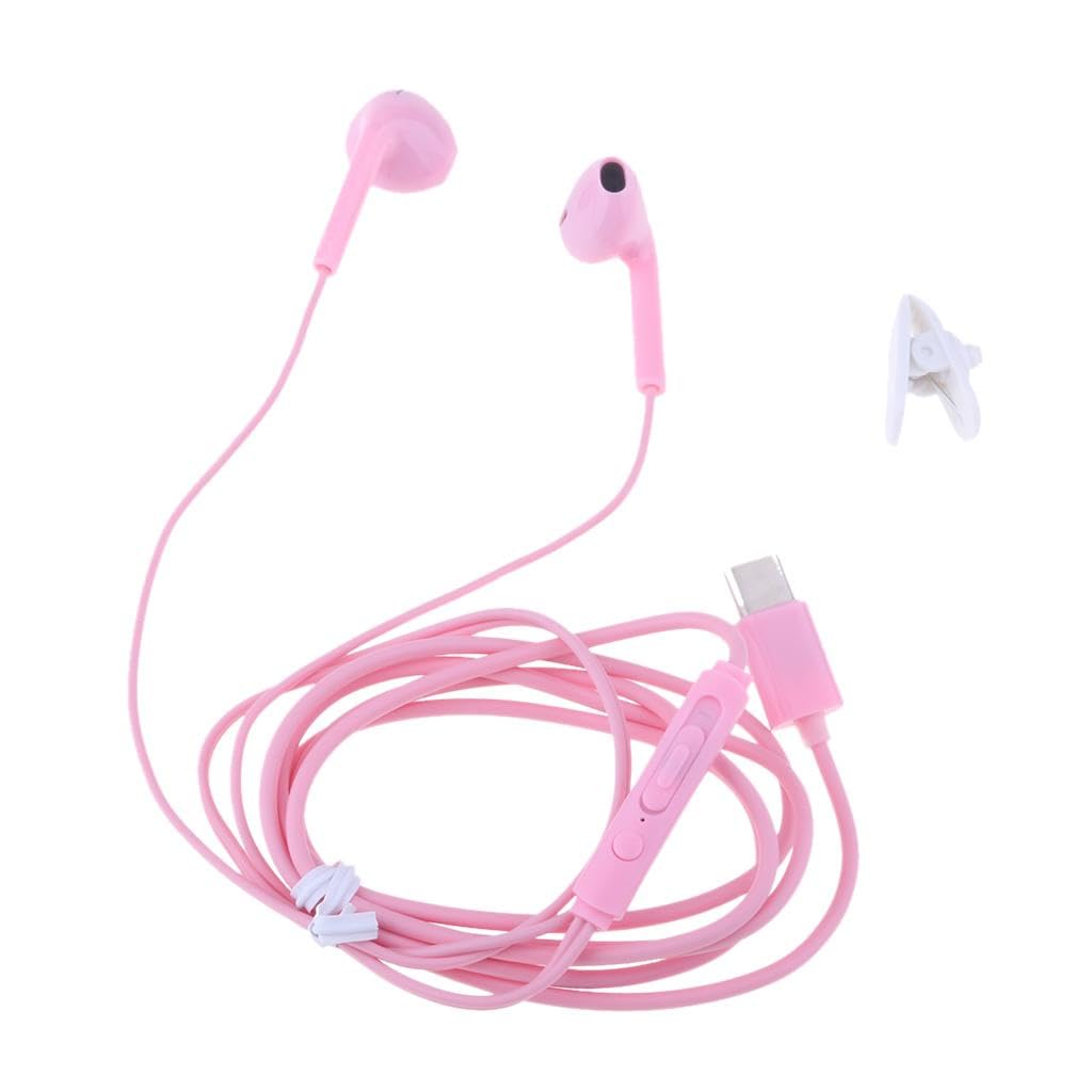 CALANDIS™ USB Type C Earphones Earbuds with Mic Stereo Bass Noise Cancelling Headphones Gym Sports Headsets for Google Pixel 2/XL, HTC 10/U11, Essential Phone and Type-c Devices,Pink 2