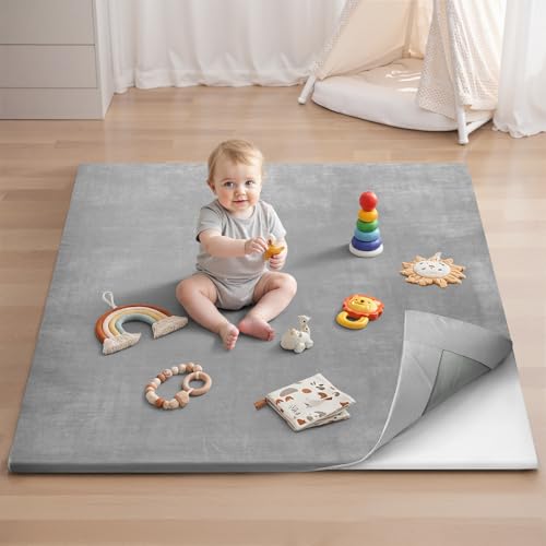 Image of Blissful Diary Ultra Soft Baby Play Mat, 50x50 Floor Mat with Removable & Washable Slip-On Cover for Babies and Toddlers Infants, Light Grey