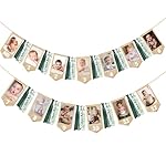 pinkblume 1st Birthday Burlap Photo Banner Garland Handmade Felt from Newborn to 12 Months with Gradient Sage Green Ribbon for Baby Boy Girl Monthly Milestones First Birthday Party Decoration Supplies - Image 4