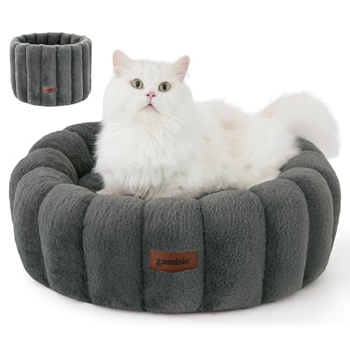 ZOMISIA Cute Cat Beds for Indoor Cats, Striped Small Donut Dog Bed for Puppy and Kitten, Anti-Slip Bottom, Grey ZOMISIA Cute Cat Beds for Indoor Cats, Striped Small Donut Dog Bed for Puppy and Kitten, Anti-Slip Bottom, Grey