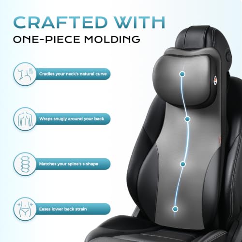 Image of Coverado 2-in-1 Lumbar Support Headrest Pillow, Adjustable-Height Velcro Design Car Neck Pillow, Ergonomic Memory Foam Back Support for Car, PU Leather Cushion for Neck Back Pain Relief, Blackgray