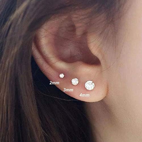 Miniatura 4 de MASOP VOGU - Aretes tipo dormilona de tuerca de 0.078 a 0.31 pulgadas con circonita cúbica, hipoalergénicos, pequeños, redondos, chapados en oro