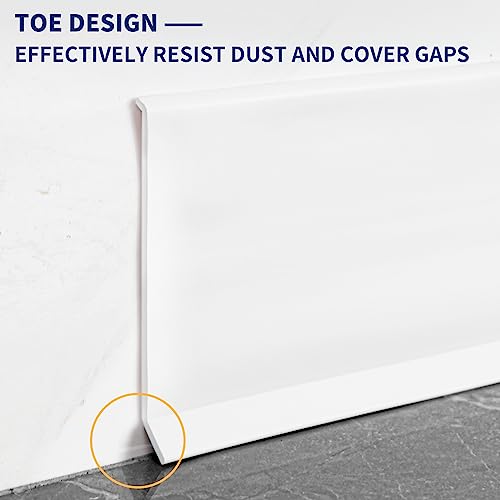 Flexible Baseboard Molding Trim, 4 Inch Self-Adhesive Vinyl Wall Base, Peel and Stick Cove Base, Rubber Wall Base, Baseboard Moulding Trim (20Ft, White)