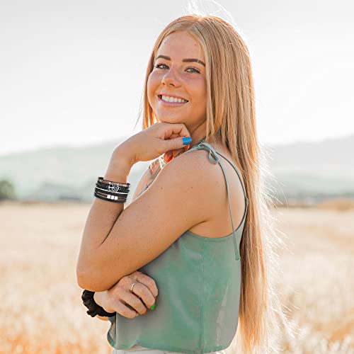 JoycuFF Inspirational Tree of Life Leather Multi-Layer Wraps Bracelet for Women Girl,Boho Wide Buckle Wristband Bangle,Braided Cuff Bracelets for Women - Image 4