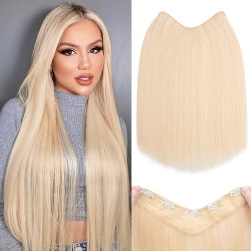 S-noilite One Piece Clip in Hair Extensions Balayage Blonde 18 Inch U-Shaped One Piece Weft Hair Extensions with 5 Clips Synthetic 3/4 Full Head Long Straight Clip in Hairpieces for Women,#02D/88/60