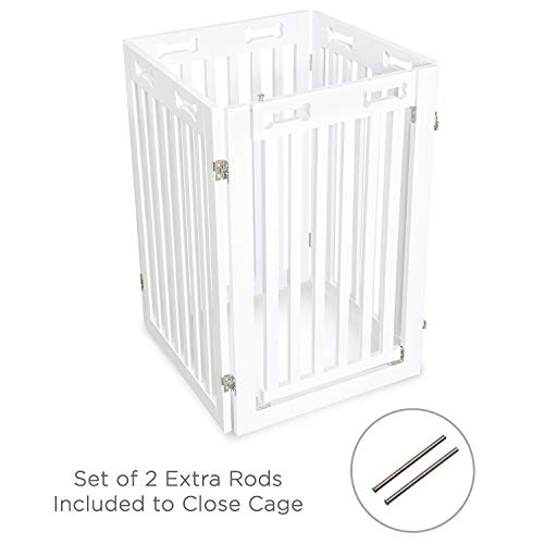 Arf Pets Freestanding Dog Gate with Door, 4 Panel 360° configurable Wooden White Fence, 80" Wide, 31.5" Tall, Foldable, Set of Foot Supporters Included, for The House - Indoor Use - Image 5