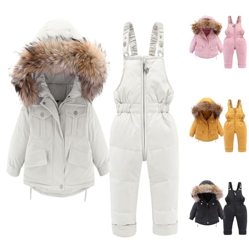 Toddler Boys Girls Snowsuit Girls Snow Pant and Jacket Bib Winter Kids Clothes Coat Furry Down Zip-up Coats