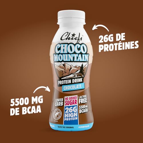 Chiefs® Milk Protein Drink avec 26g de protéines et BCAA • Shake de haute teneur en carbes, sans lactose et faible en sucre • 8 x 330ml (Choco Mountain) – Image 3