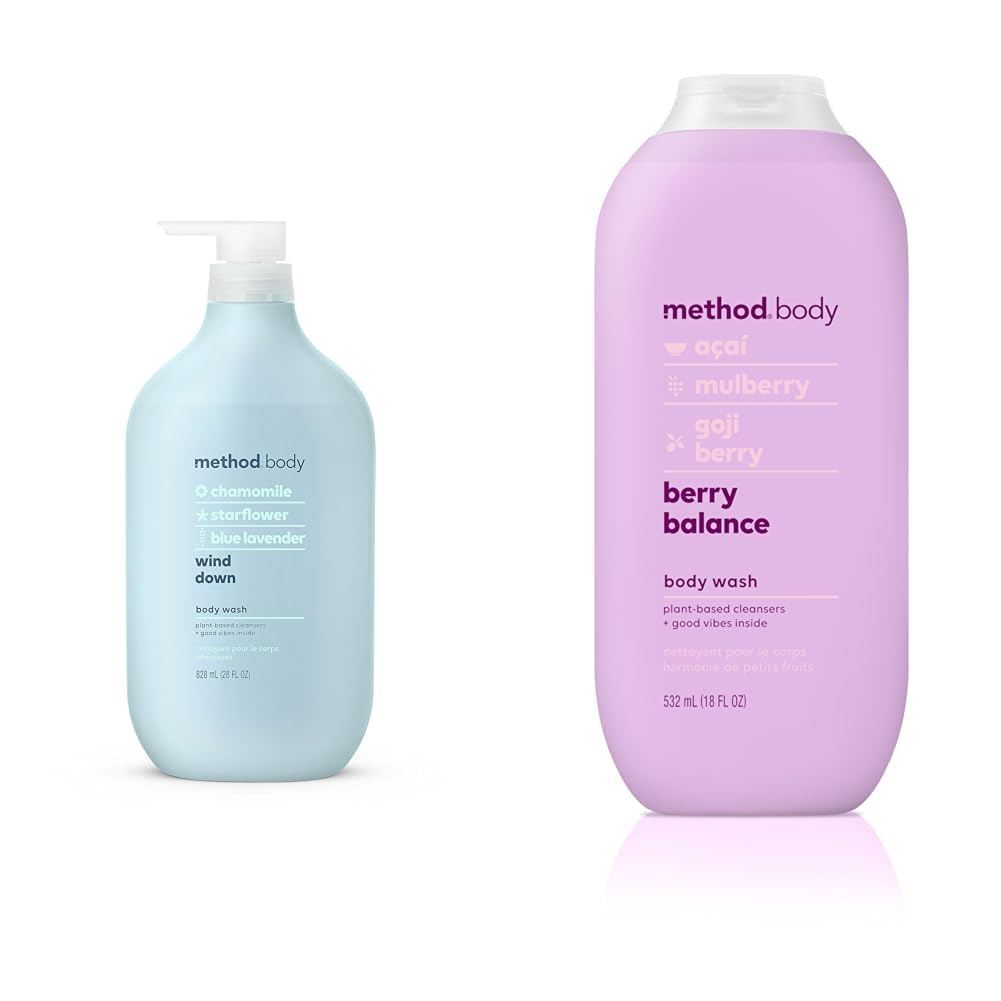Method Body Wash Wind Down 28 FL Oz and Berry Balance 18 oz (Packs of 1)