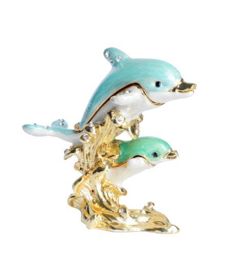 Lilly Rocket Collectible Box with Rhinestone Bejeweled Swarovski Crystals - Ocean Jumping Dolphins